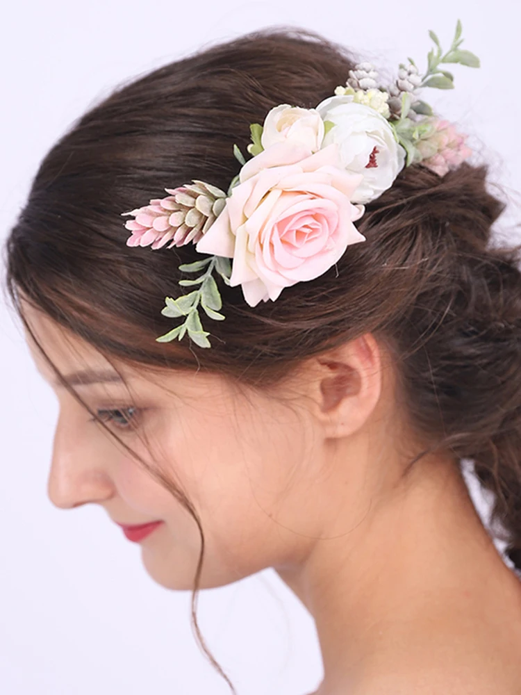 Нарядная расческа для волос с розовым цветком свадебные аксессуары шикарные