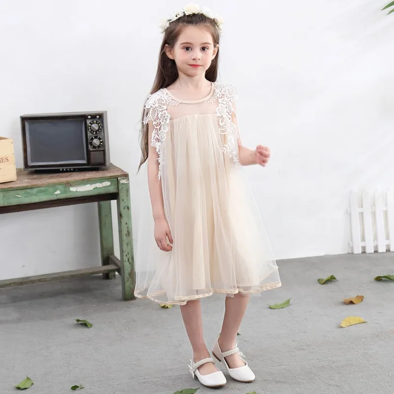 Летнее повседневное кружевное Сетчатое платье без рукавов для маленьких девочек