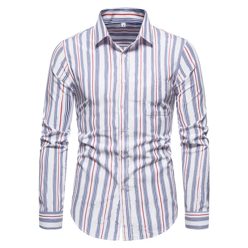 Мужская хлопковая рубашка CYXZFTROFL повседневная приталенная в полоску с длинными