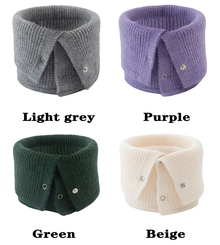 New Fashion Button Unisex Winter Solid Warm Ring Knitted Scarf Men Headband Collar Bandana Plus Velvet male scarf