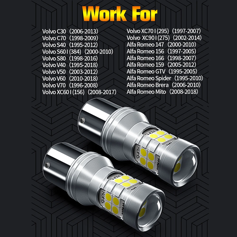 2x LED Reverse Light Canbus P21W BA15S For Volvo C30 C70 S40 S60 S80 V40 V60 V70 XC60 XC90 Alfa Romeo 147 156 166 159 Brera Mito |