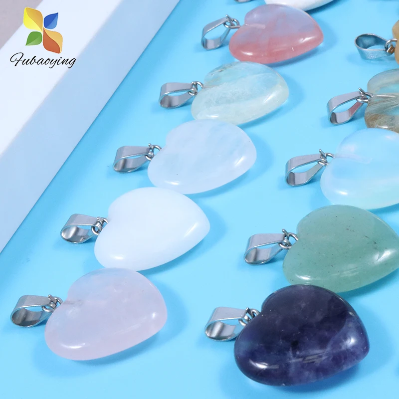 

Natural Stone Pendants 30pcs 20mm Diy Accessories Supply Pink Crystal Heart Necklace Charm Cute For Jewerly Gift