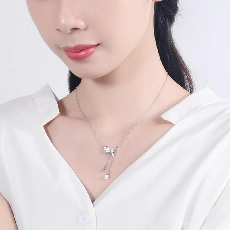 

KOFSAC New Fashion Elegant Pearl Moon Tassel Pendant Jewelry 925 Sterling Silver Necklaces For Women Valentine's Day Party Gifts