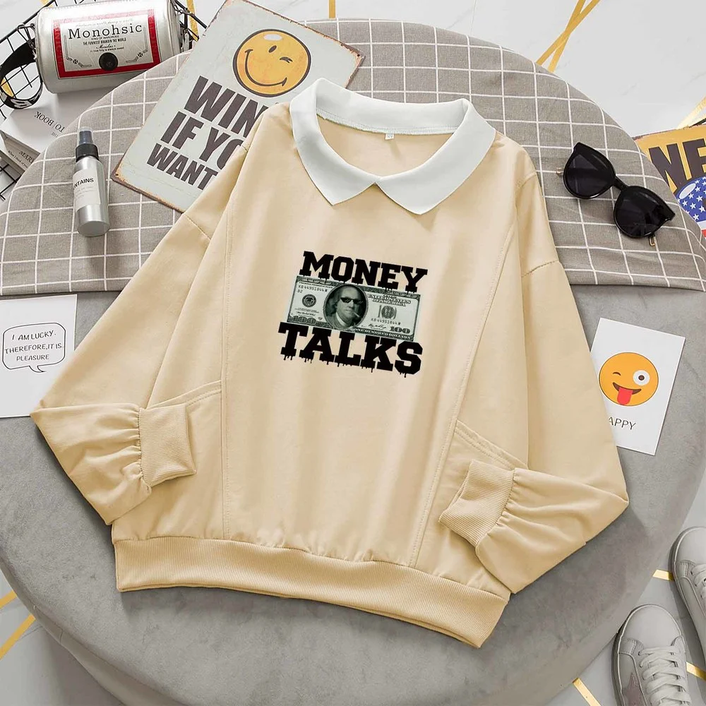 

Harajuku Hoodie Money Talks Graphic Sweatshirts Cotton Casual Loose Hoodies Women Drop Shoulder Pocket Cute Sweatshirt for Girls