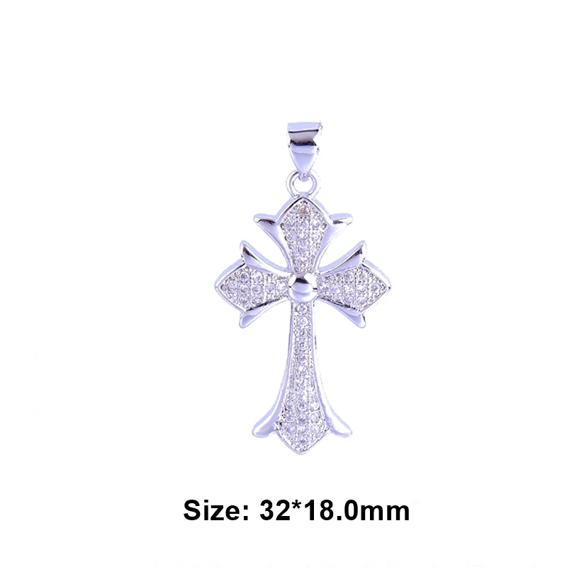 White Gold Juya Micro Pave Циркон Религиозная Христианская подвеска в форме Креста для ручной работы Иисуса христианского браслеты Изготовление ювелирных ожерелий - Окраска металла: White Gold