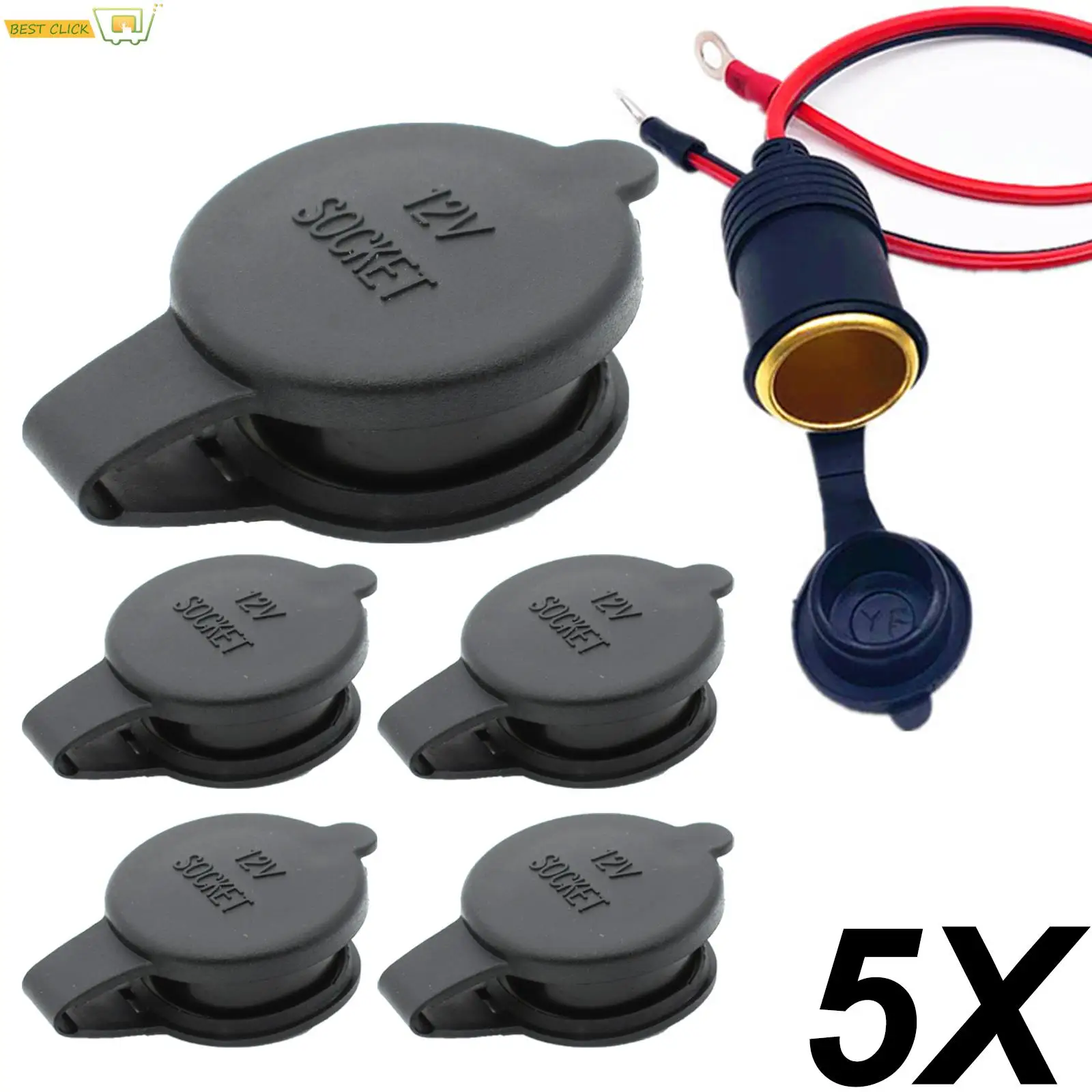 5Pcs 12V Universal Cigarette Lighter Socket Cover Cap Dustproof Waterproof Outlet Lid PVC Rubber For Car Motorcycle Accessories