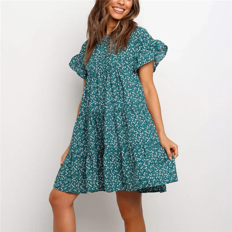 Женское мини-платье с цветочным принтом элегантное Плиссированное свободное