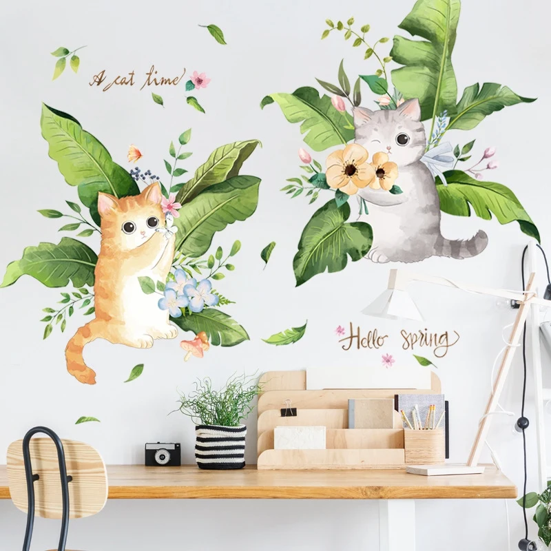 Waterproof Cartoon Cat Animal Wall Stickers For Kids Room Bathroom Bedroom Decals Removable Murals Decor | Дом и сад