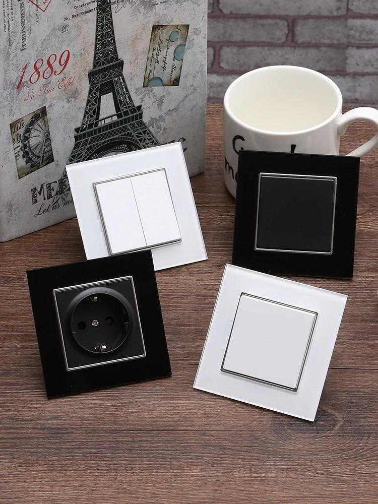 Евророзетка с 2 крышками и выключатель ламп роскошный белый кристаллический