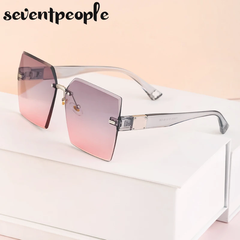 

Square Rimless Sunglasses Women 2021 Luxury Brand Oversized Frameless Sun Glasses For Men Vogue Big Frame Очки Солнечные Женские