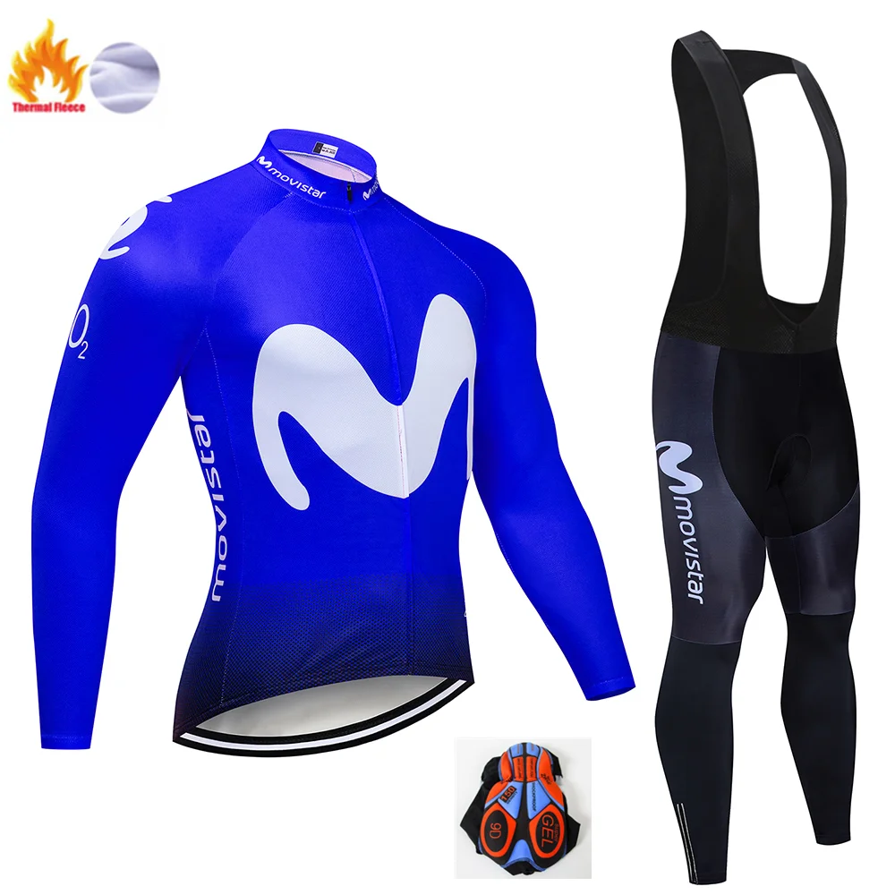 Winter Cycling Suit Флуоресцентный Movistar зимний термальный флисовый велосипедный комплект велосипедная Одежда MTB велосипедная одежда Велоспорт Джерси Набор Майо Ropa Ciclismo - Цвет: Winter Cycling Suit