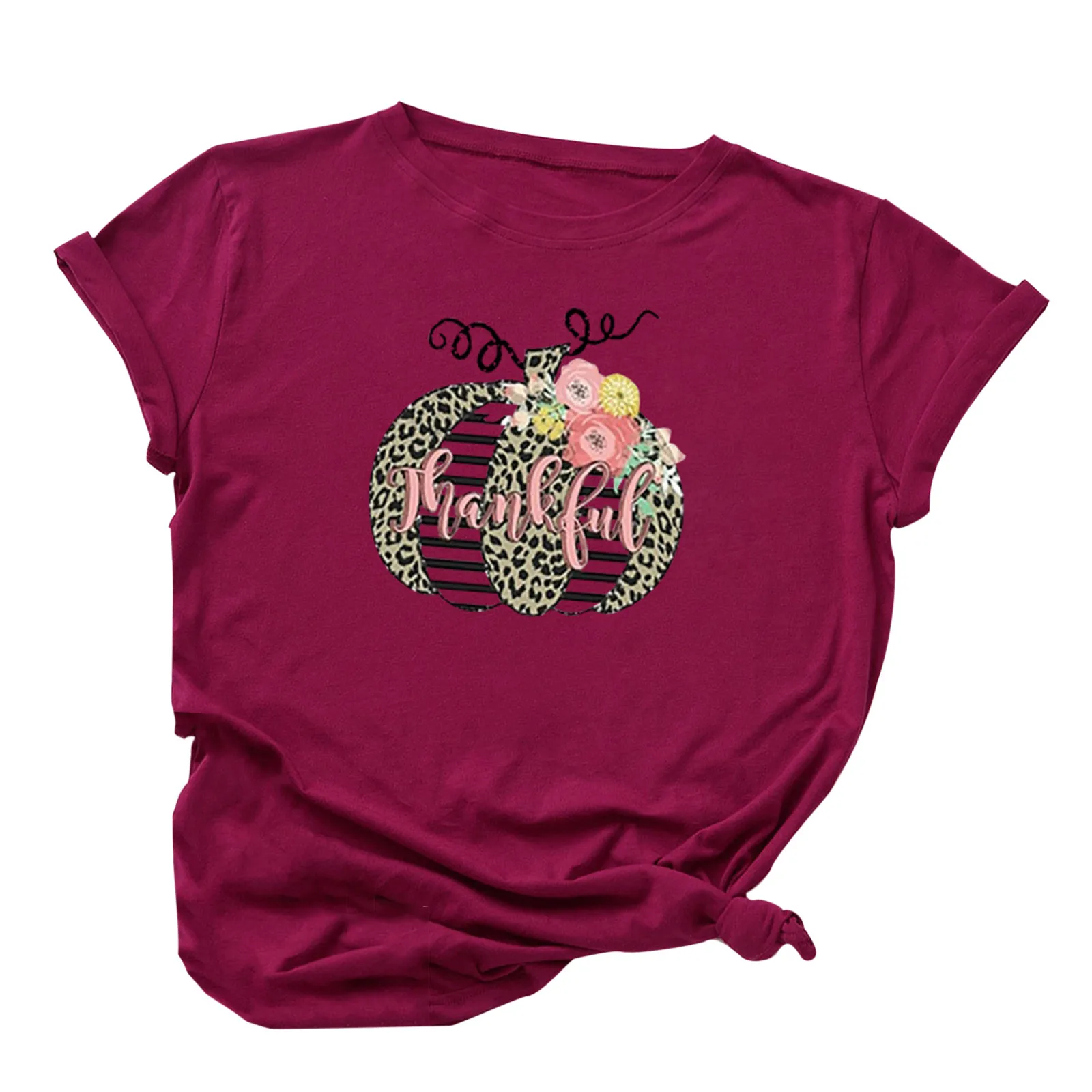 

Women's Top Pumpkin Print Thanksgiving Day Plus Size T-shirt Women's Short Sleeve Printed O-Neck Plus Size Top T-shirt