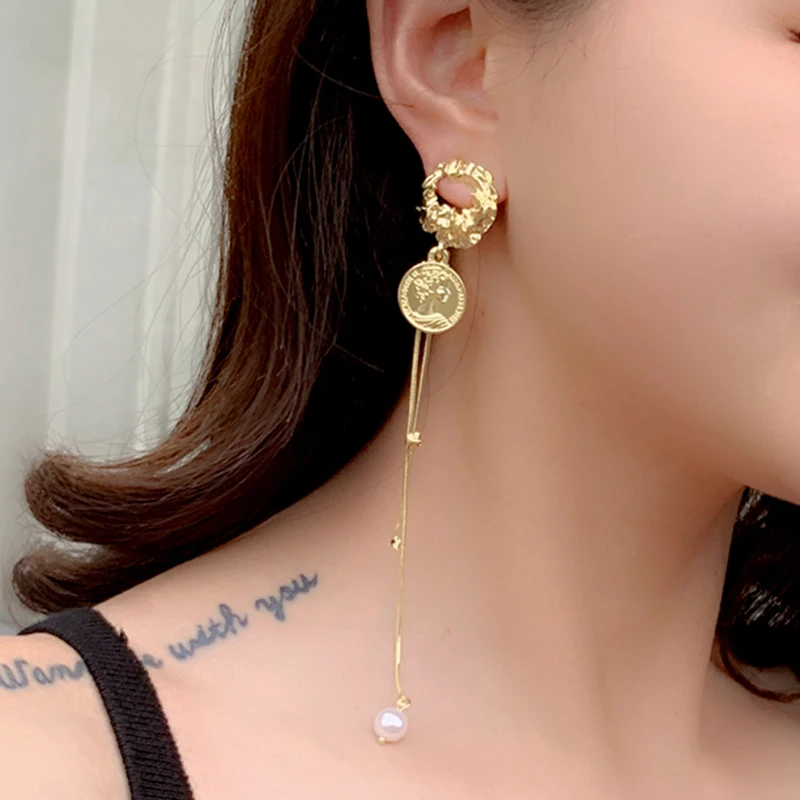 Женские серьги с длинной кисточкой Xinwei вечерние золотыми монетами подарок на