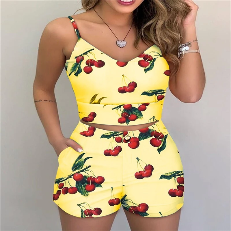 Лето 2020 горячая Распродажа новый женский костюм модный с принтом вишни