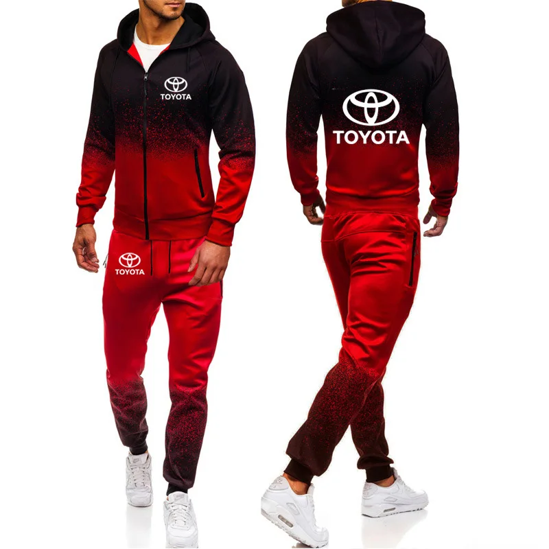 

2021 Hoodies Men Toyota Car Logo Print Casual Harajuku Gradient color Hooded Fleece zipper Jacket Sweatshirt Sweatpants Suit
