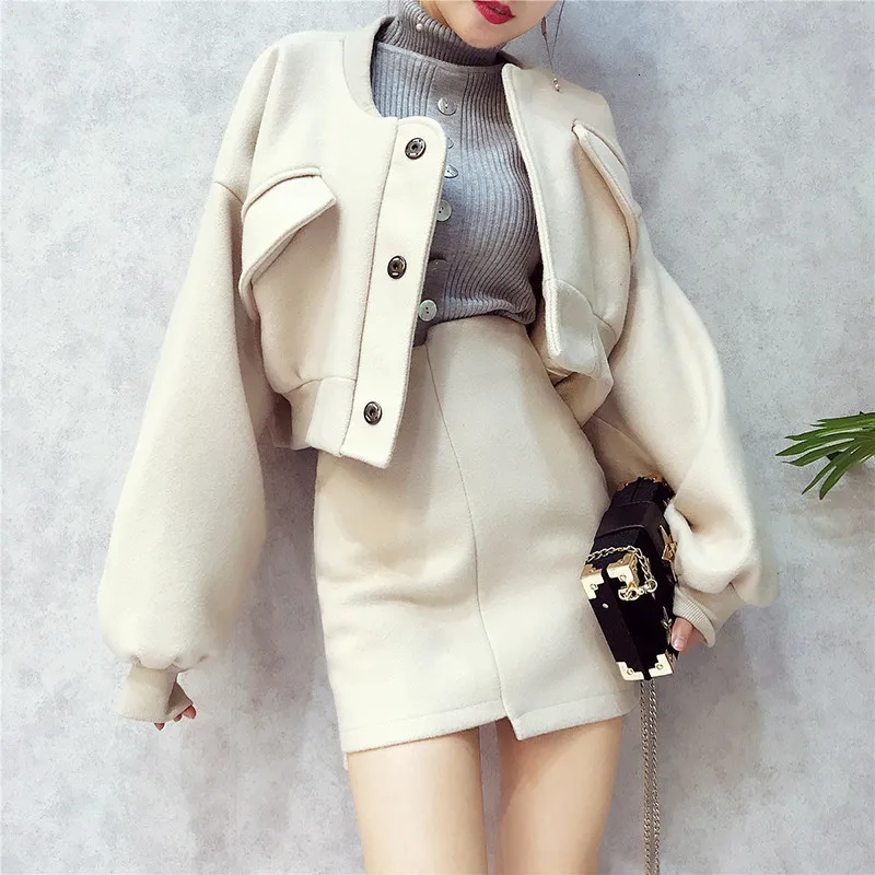 Женский жакет с юбкой шерстяное короткое Асимметричное пальто-накидка высокой