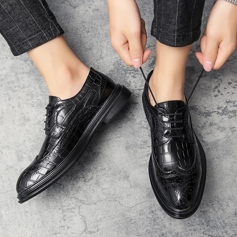 Мужские классические туфли-оксфорды коричневые кожаные туфли с перфорацией на