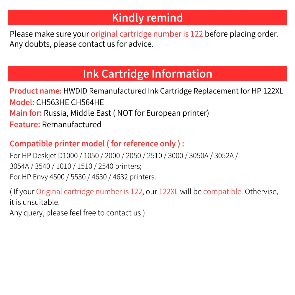 HWDID 122XL заправленный картридж Замена для HP 122 Deskjet 1000 1050 2000 2050s 3000 3050A 3052A 3054 1010 1510