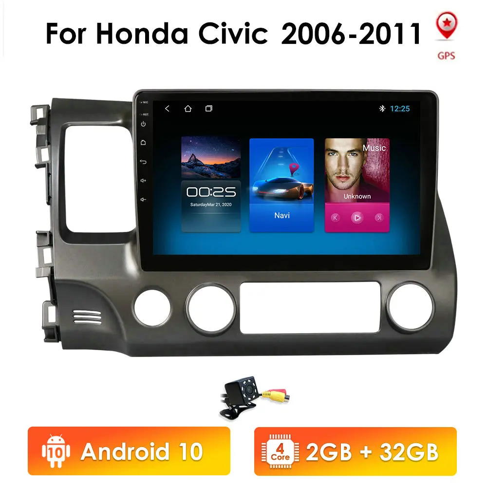 Автомагнитола 2DIN Android 10 мультимедийный плеер для Honda Civic 2006 2011 навигация GPS 4G Wi Fi USB