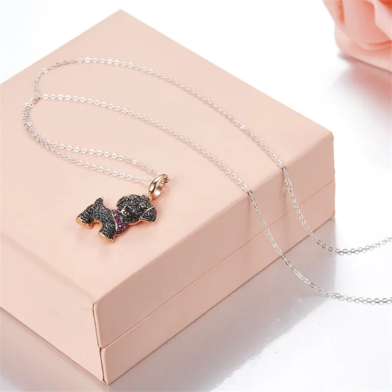 Ожерелье с подвеской в виде щенка из серебра 925 пробы под розовое золото |