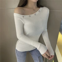 autumn winter womens clothing slim off shouder machine strapless bottoming korean long sleeve sweater all match knit sweater