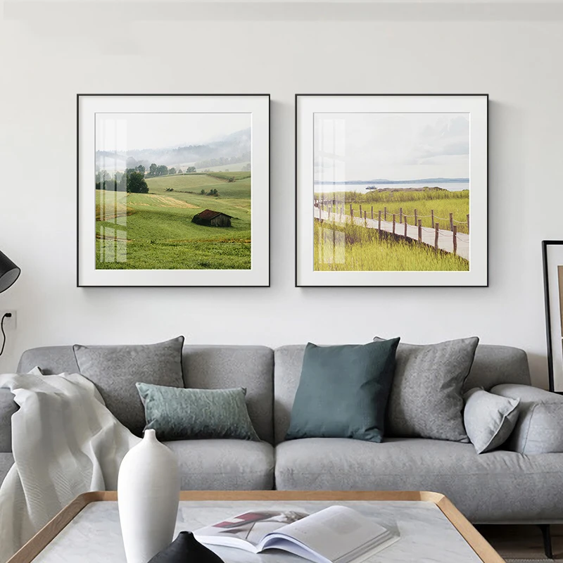 

Scandinavian Natural Landscape Poster Print Mountain Bridge Grass Modern Canvas Painting Wall Art Picture Living Room Home Decor