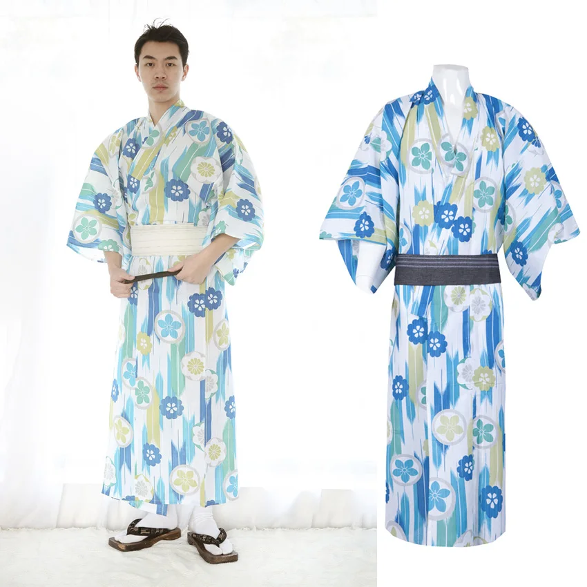 Пижамный комплект мужской из 2 предметов традиционное кимоно халат с V-образным