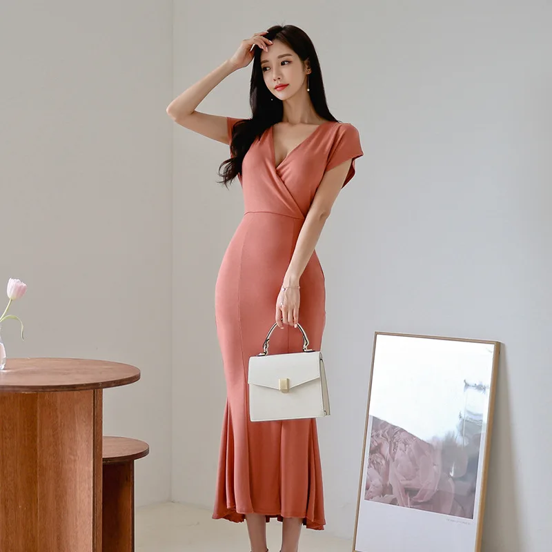 Женское длинное платье с V-образным вырезом женские облегающие элегантные платья