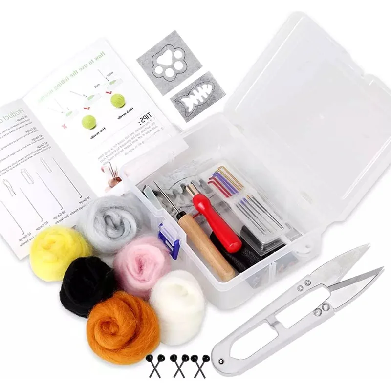 

LMDZ Wooden Handle Sets Wool Roving 18pcs Felting Needles With Storage Box Needle Felting Tools Doll For DIY