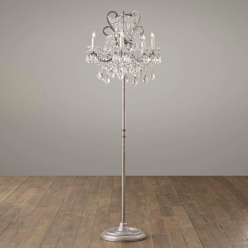 Реплика товара Напольная Лампа с кристаллами 4-5 ручек винтажная белая Оловянная