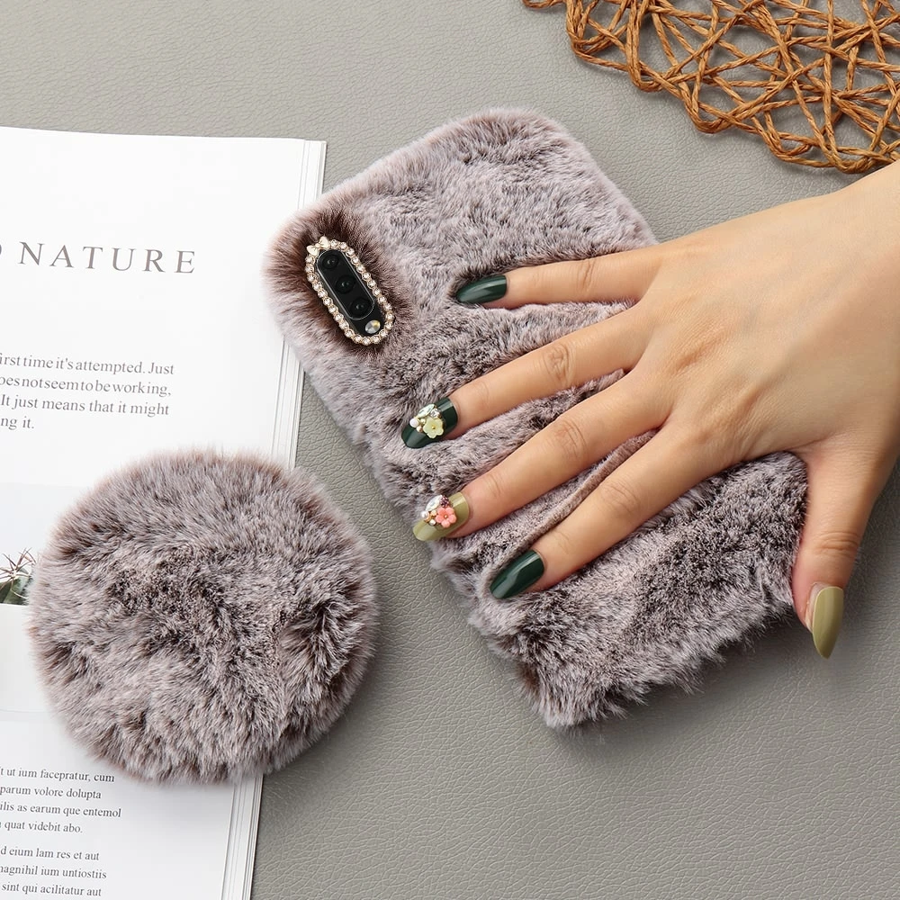 

Bowknot Diamond Girl Mirror Makeup Cover for Samsung Galaxy A10 A20 A30 A40 A50 A70 Warm Fluffy Furry Plush Silicone Phone Case