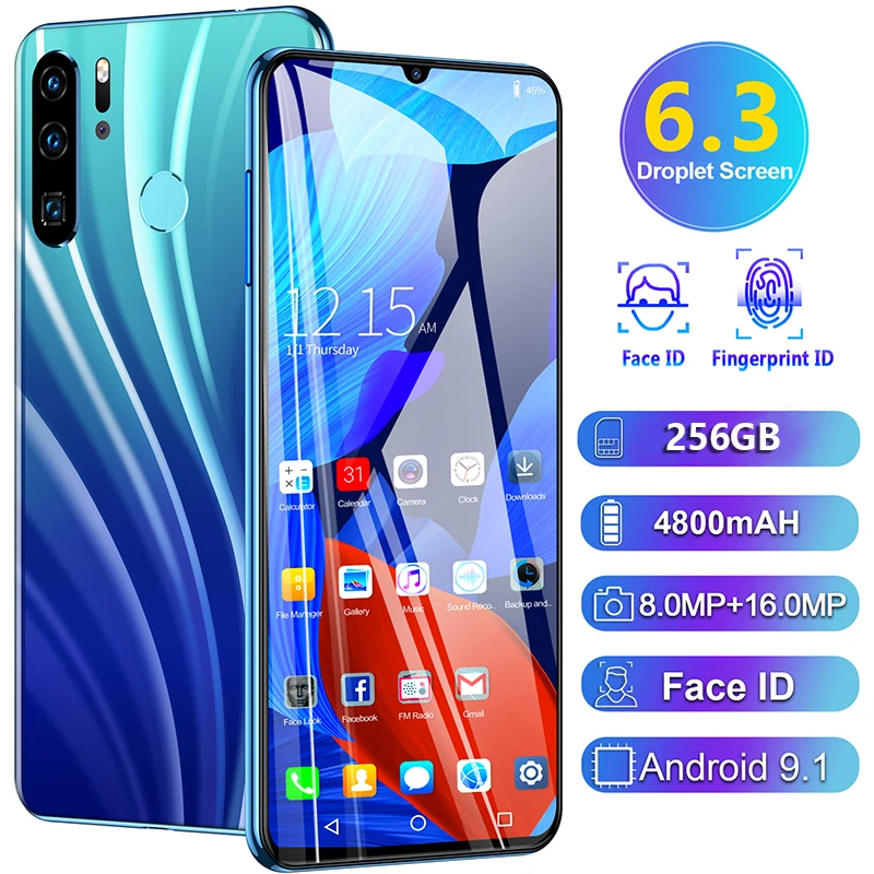 

Galxy P40 Pro 6.3 Inch 10 Core Andriod 9 Snapdragon 865 Mobile Phone 128GB/256GB Face Finger ID Cell Phone 4800mAh Smartphone