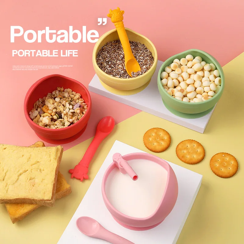 

1set Plate For Kids With Silicone Baby Bowl Suction BPA Feeding Baby Tableware Children Dining Dishes For Babies For Children