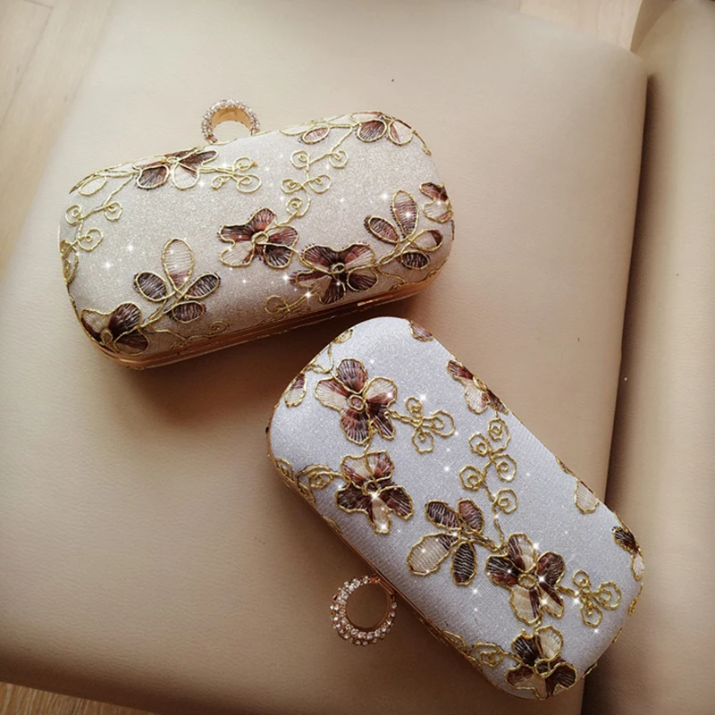 

Handbag Crystal Mini Clutch Women Bridal Wedding Chain Shoulder Box Bag Leaves Plant Purse Finger Knucklebox Evening Party Bag