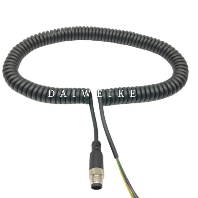 M12 Connector Spiral Line Cable  Waterproof Plug Male&Female 8Pins 55cm Strech over 3-4m Helix spring wire earphone telephone images - 6