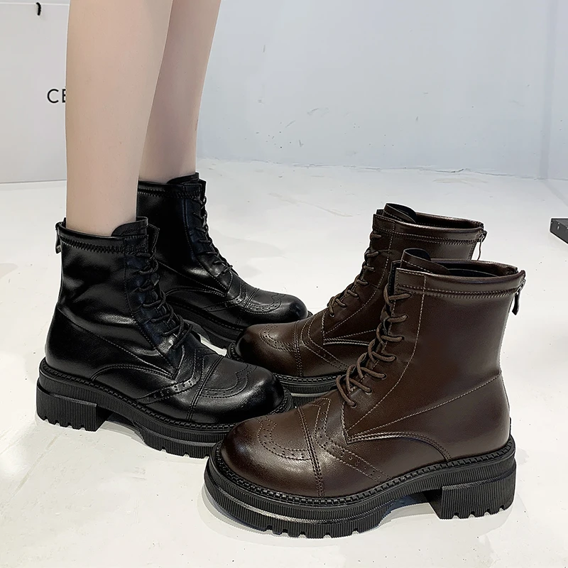 

2020 Winter Designer Women Warm Fur Waterproof Boots Lace Up Wedges Ankle Boots Thick Bottom Platform Punk Boots Shoes