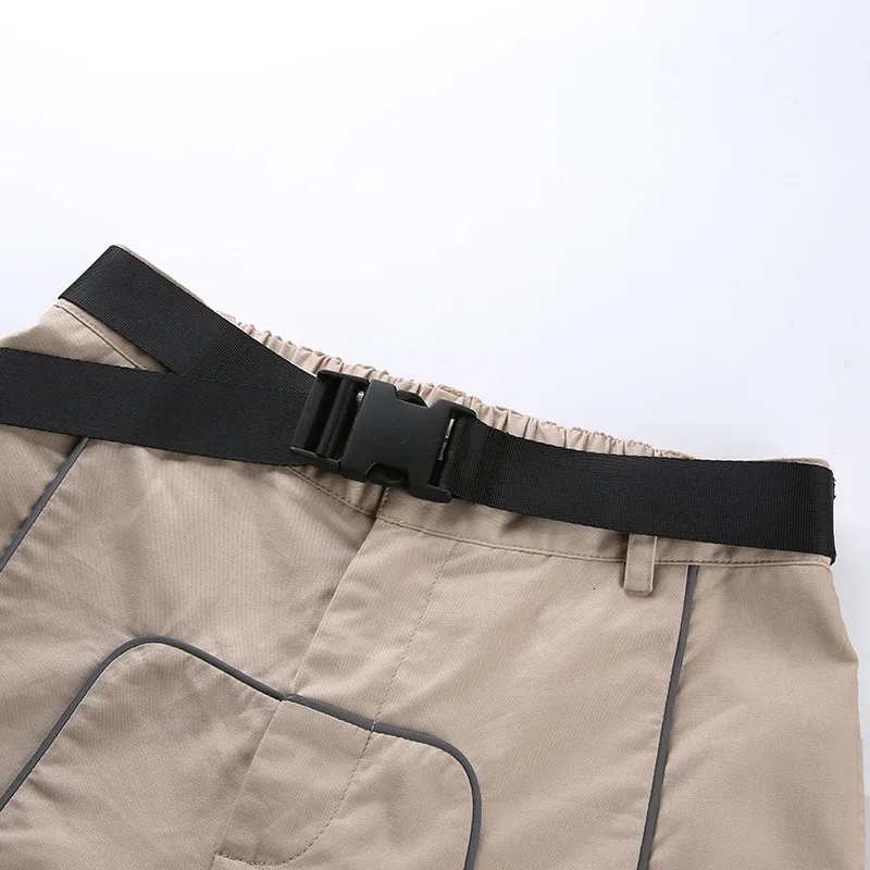 

Women Fashion Reflect Light Cargo Plants Streetwera Patchwork Buckle Sashes Trousers High Waist Hip-Pop Punk Sweatpants Wz*