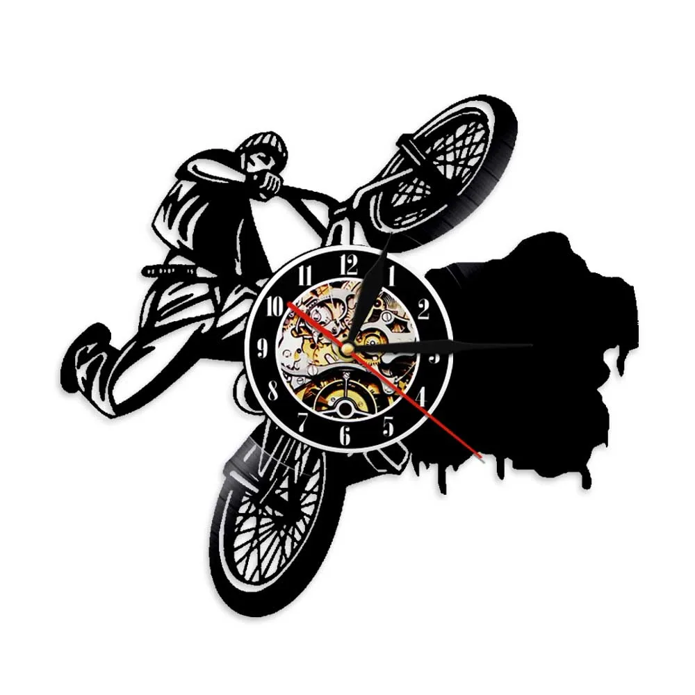

Extreme Sport Riding BMX Bike Vinyl Record Wall Clock Bicycle Modern Design Home Decor Art Wall Clock Stunt Bicycle Riders Gift