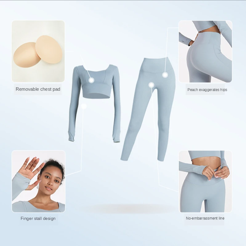 

Luren Long Sleeve Tracksuit Wear Set Brushed Solid Color Cropped Pants Quick-drying Sports Suit for Women Autumn Two-piece Suit