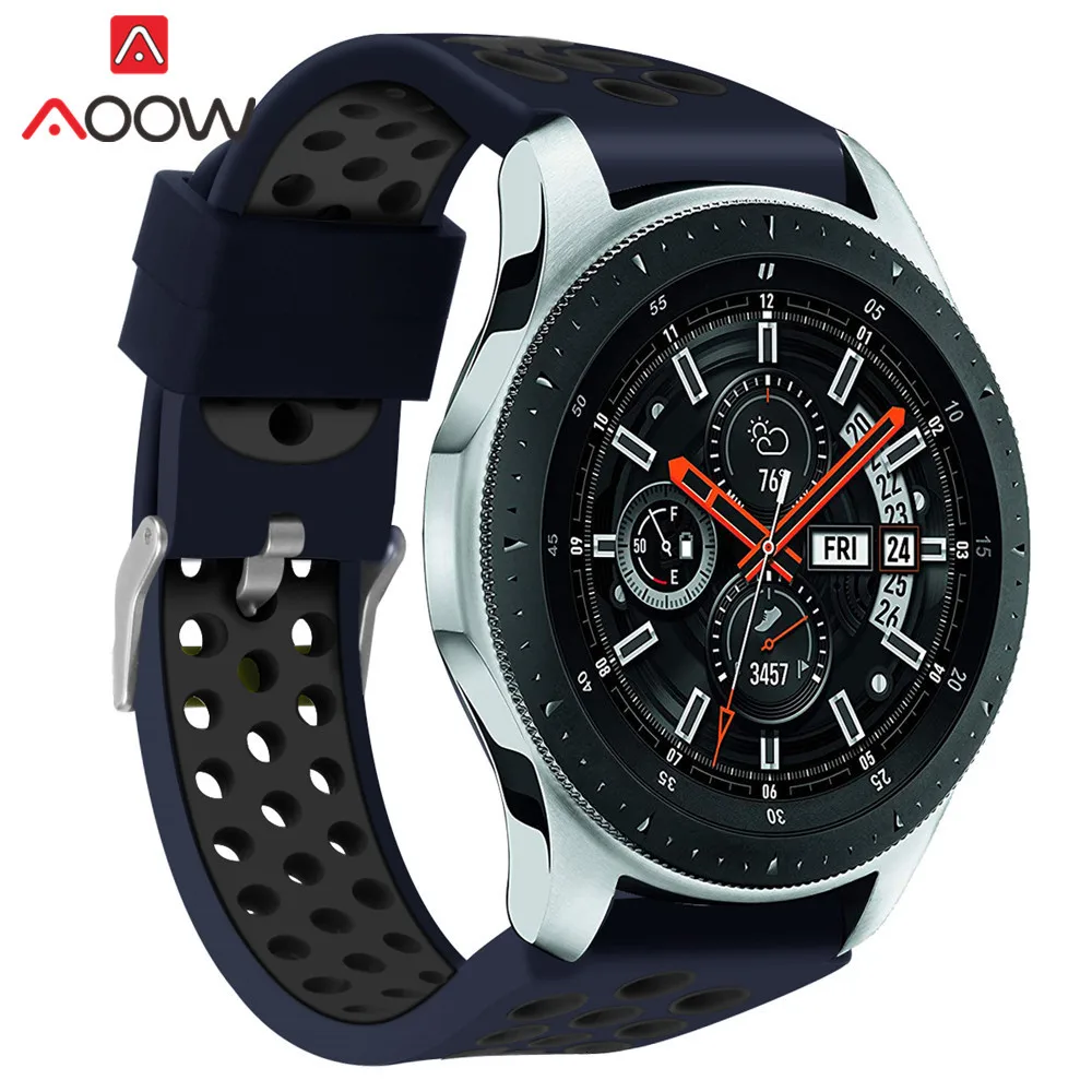 22 мм силиконовый ремешок для часов samsung Galaxy Watch 46 мм версия отверстия резиновый сменный Браслет ремешок для SM-R800 серебристый