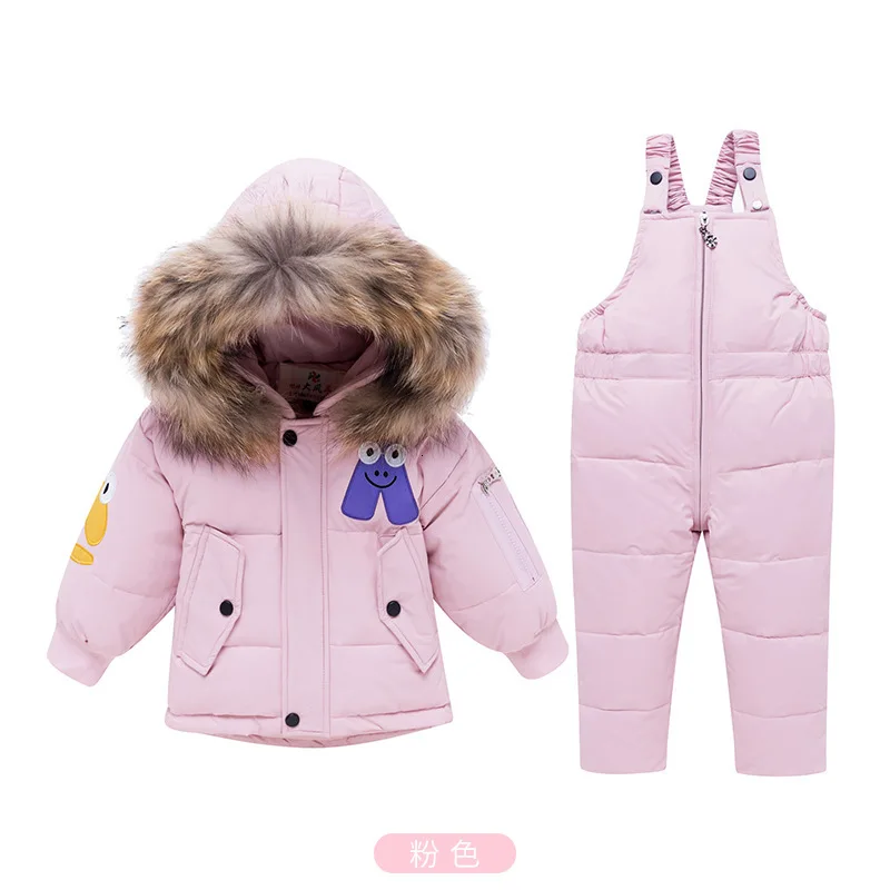 pink colour Плотный лыжный костюм для мальчиков и девочек зимние детские модные теплые толстовки+ комбинезон комплекты одежды для девочек из 2 предметов - Цвет: pink colour