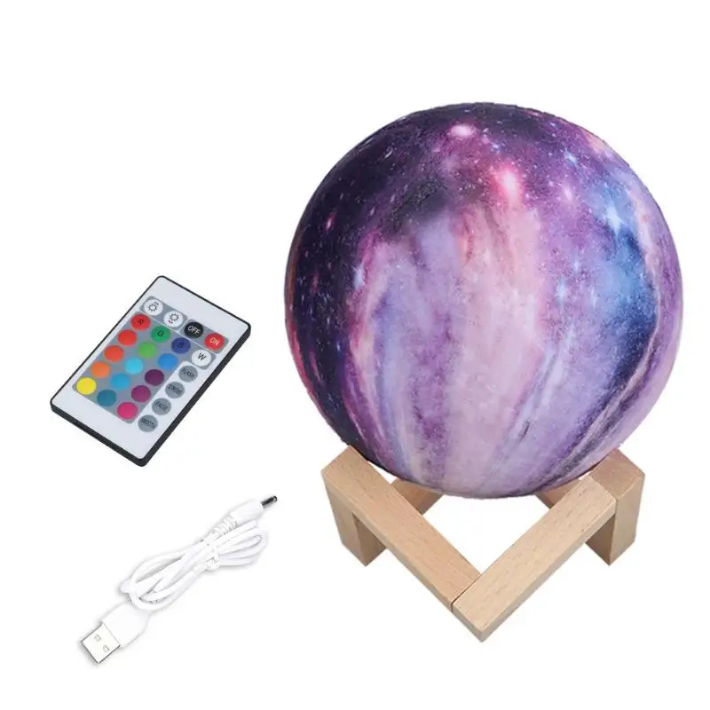 

16 Colors 3D Print Star Moon Lamp USB Night Light 16 Color Change Touch and Remote Control Creative Galaxy Home Garden Decor
