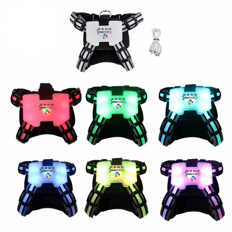 

LED Dog Harness USB Rechargeable Glowing Pet Harness Vest No Pull Big Dog Chest Straps For Small Medium Large Dogs Pet Supplies