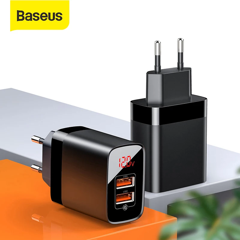 Зарядное устройство Baseus с цифровым дисплеем QC3.0 18 Вт настенное зарядное для