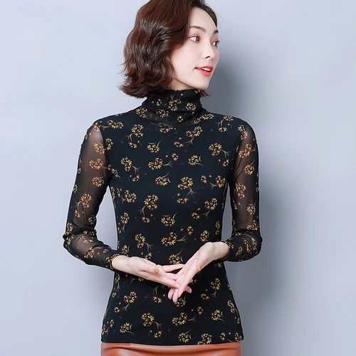 Осень 2020 новый стиль Популярная мода эластичный высокий воротник красивые цветы