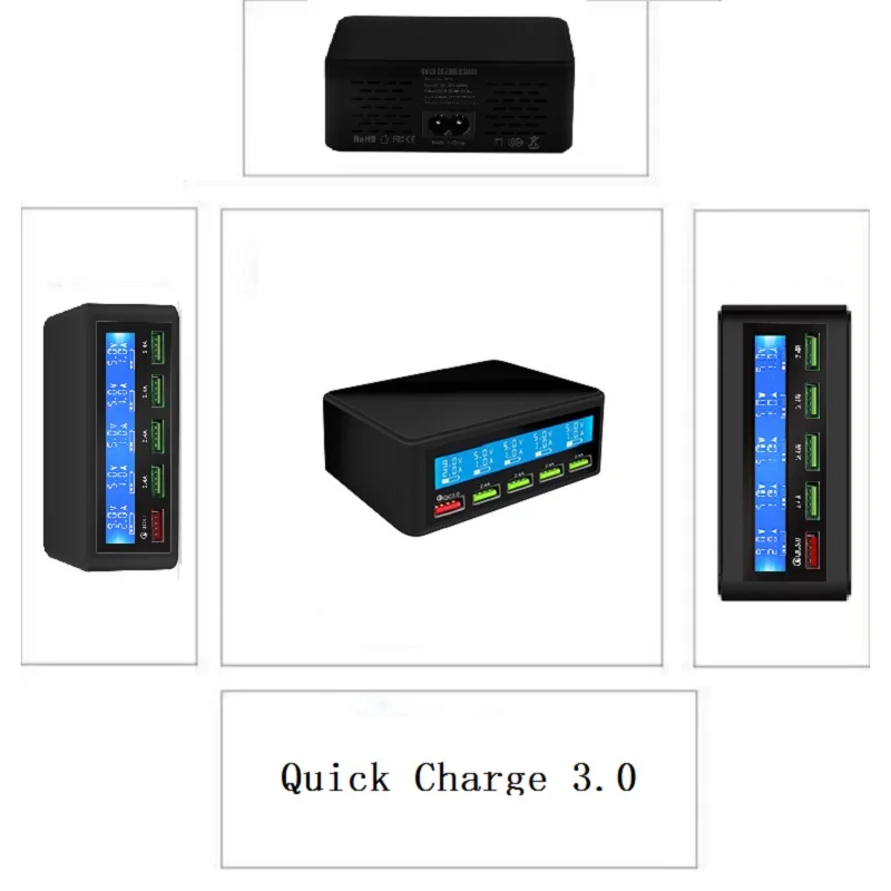 QC 3,0 Быстрый Смарт USB Changer Защита от перенапряжения мощность разъем 5USB порты зарядное устройство светодиодный цифровой дисплей Великобритания США ЕС AU Plug
