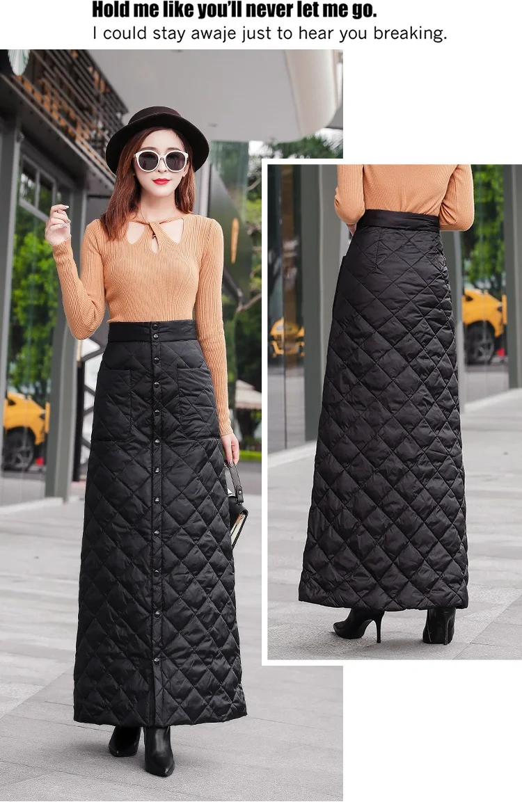 black Down cotton plus size vintage high waist clothes autumn winter casual maxi long skirts womens skirt women streetwear