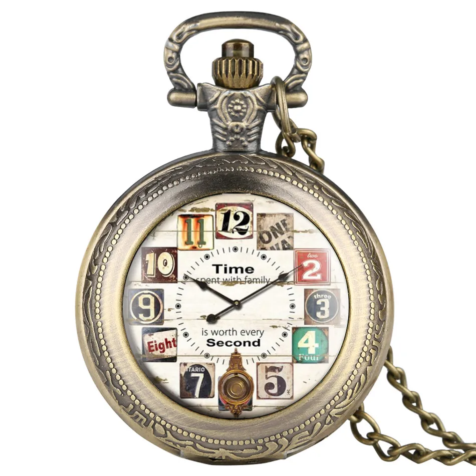 

Creative Decor Arabic Numerals Pattern Cover Bronze Necklace Retro Watch Quartz Timepiece Sweater Chain Pendant Clock Gifts