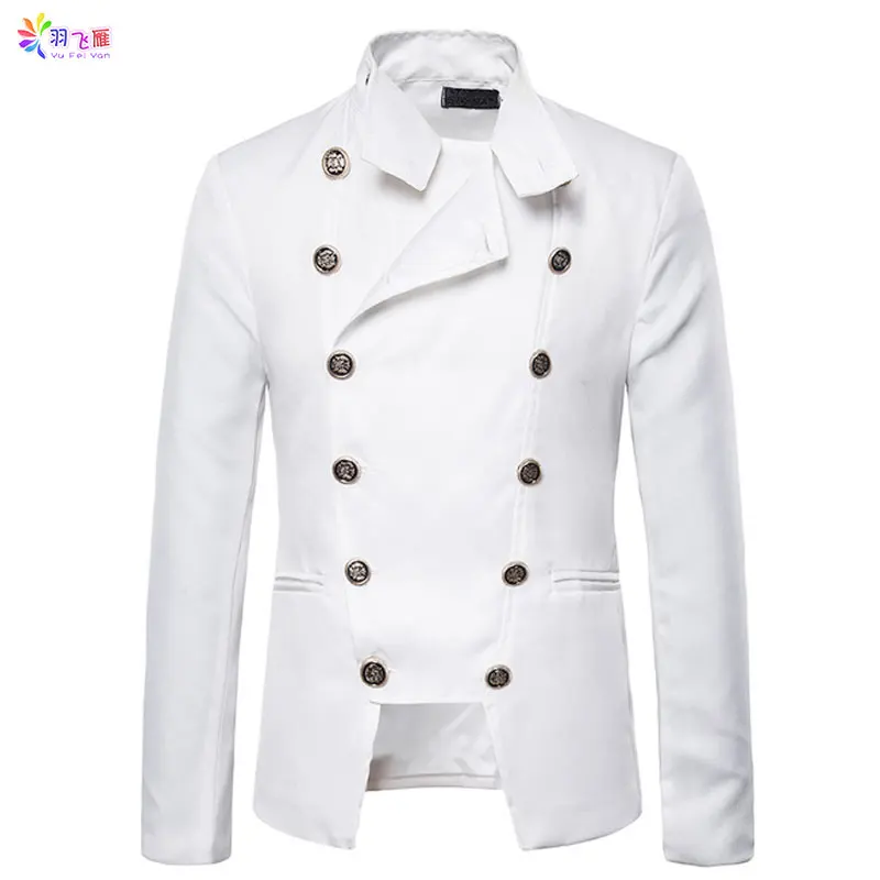

Spring Autumn Casual Mens Jackets Slim Fit Thin Double Breasted Party Dress Black White Windbreaker Men Jackets Coats Jaqueta