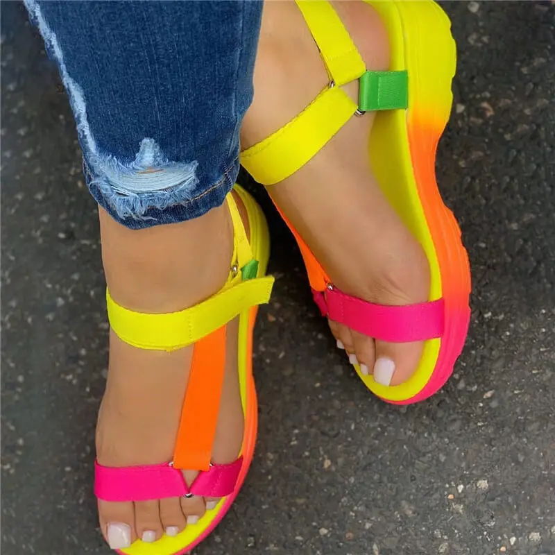 

Summer Sandals Womens Shoes Big Size Soft Multi Colors Sandals Beach Ankle Wedge Platform Shoes Ladies Girls Sandals for Women